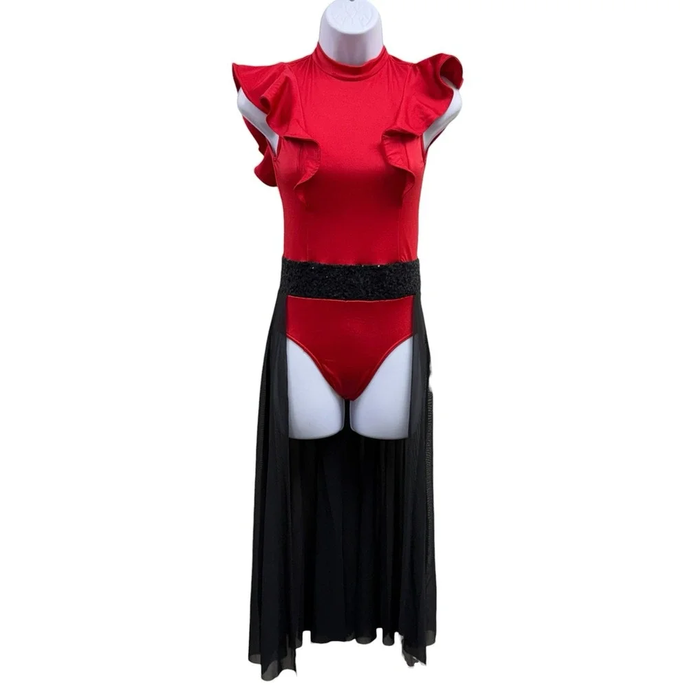 Weismann Large Child Tap / Jazz Dance Costume Red / Black 